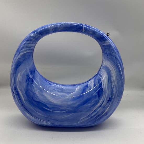 Acrylic Evening Clutch Purse Top-handle Moon Hobo Bag, Elegant Marble Handbag Blue