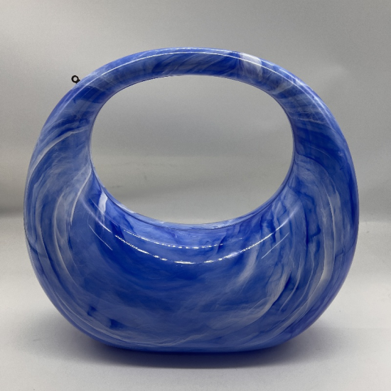 Acrylic Evening Clutch Purse Top-handle Moon Hobo Bag, Elegant Marble Handbag Blue