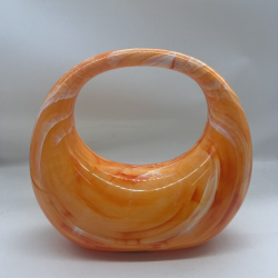 Acrylic Evening Clutch Purse Top-handle Moon Hobo Bag, Elegant Marble Handbag Orange