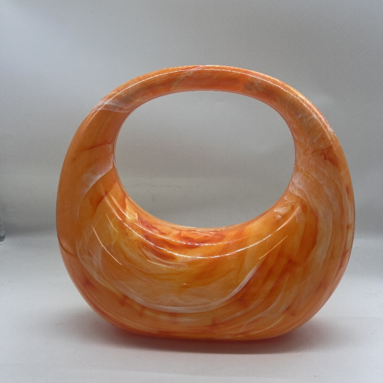 Acrylic Evening Clutch Purse Top-handle Moon Hobo Bag, Elegant Marble Handbag Orange