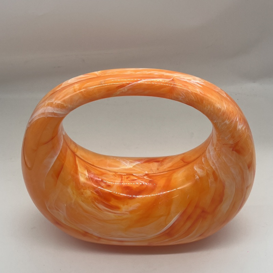 Acrylic Evening Clutch Purse Top-handle Moon Hobo Bag, Elegant Marble Handbag Orange