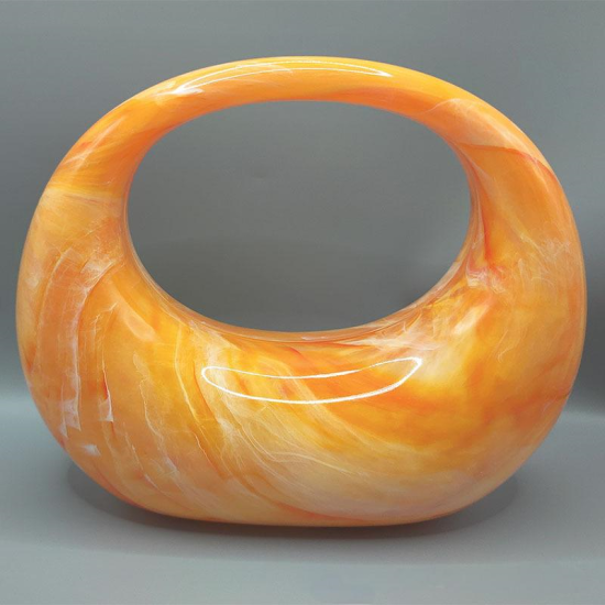 Acrylic Evening Clutch Purse Top-handle Moon Hobo Bag, Elegant Marble Handbag Orange