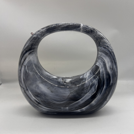 Acrylic Evening Clutch Purse Top-handle Moon Hobo Bag, Elegant Marble Handbag Black