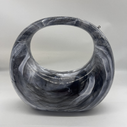 Acrylic Evening Clutch Purse Top-handle Moon Hobo Bag, Elegant Marble Handbag Black