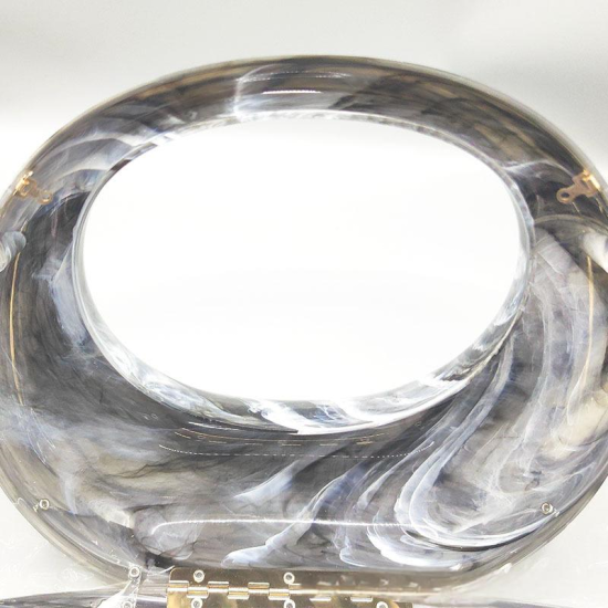 Acrylic Evening Clutch Purse Top-handle Moon Hobo Bag, Elegant Marble Handbag Black