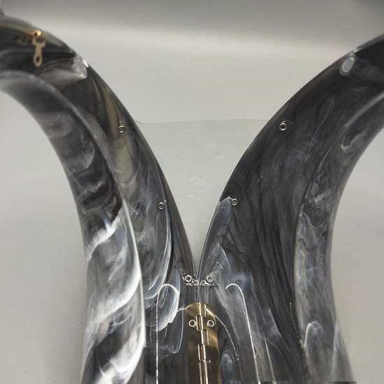 Acrylic Evening Clutch Purse Top-handle Moon Hobo Bag, Elegant Marble Handbag Black