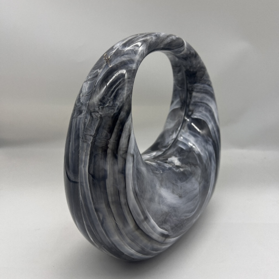 Acrylic Evening Clutch Purse Top-handle Moon Hobo Bag, Elegant Marble Handbag Black