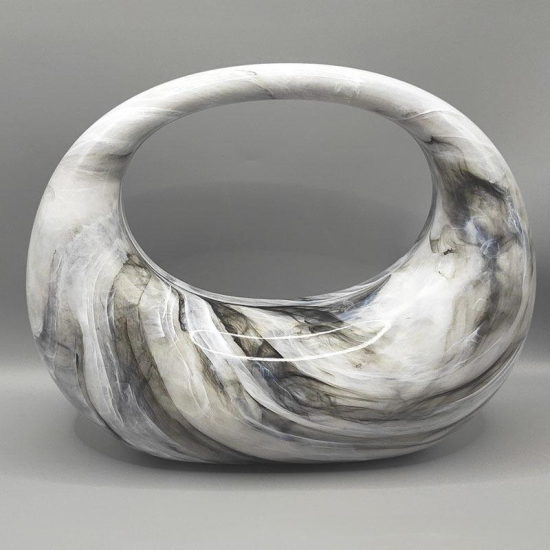 Acrylic Evening Clutch Purse Top-handle Moon Hobo Bag, Elegant Marble Handbag Black