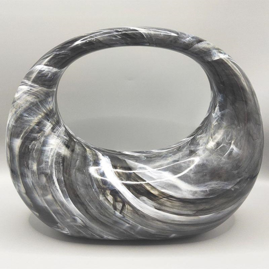 Acrylic Evening Clutch Purse Top-handle Moon Hobo Bag, Elegant Marble Handbag Black