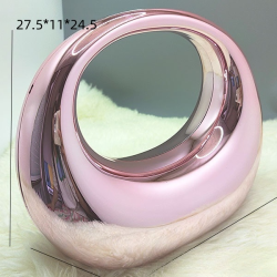 Acrylic Evening Clutch Top Handle Moon Hobo Bag, Glossy Metallic Tote Bag Pink