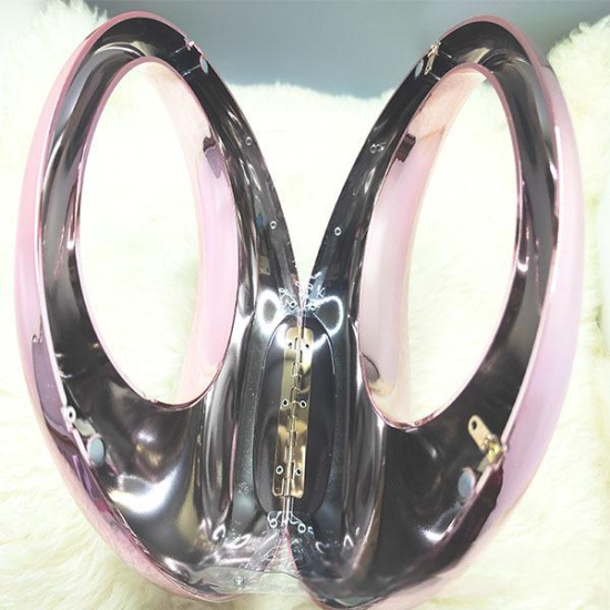Acrylic Evening Clutch Top Handle Moon Hobo Bag, Glossy Metallic Tote Bag Pink