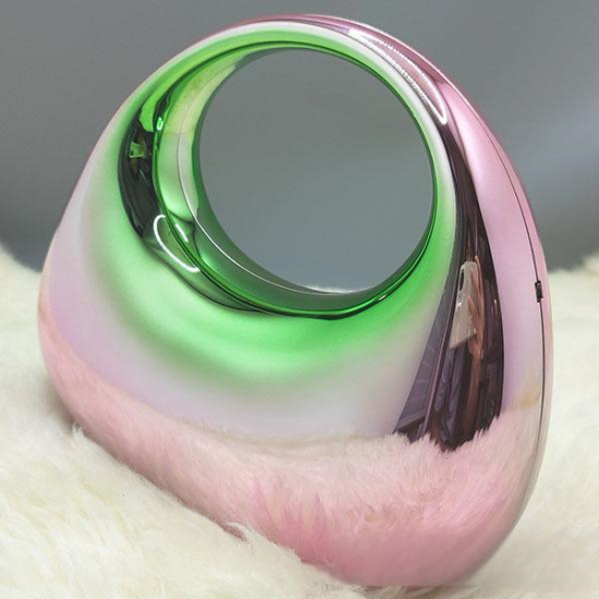 Acrylic Evening Clutch Top Handle Moon Hobo Bag, Glossy Metallic Tote Bag Pink gradient green