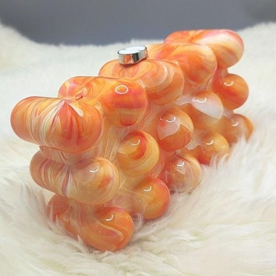 Women Acrylic Clutch Chic Marble Evening Handbag Orange