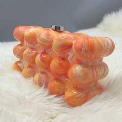 Women Acrylic Clutch Chic Marble Evening Handbag Orange
