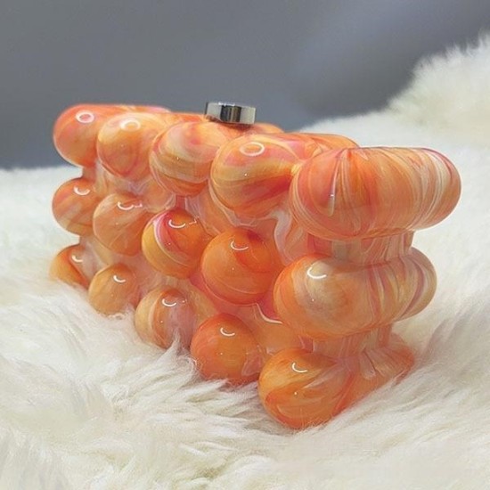 Women Acrylic Clutch Chic Marble Evening Handbag Orange