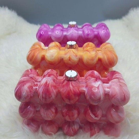 Women Acrylic Clutch Chic Marble Evening Handbag Orange