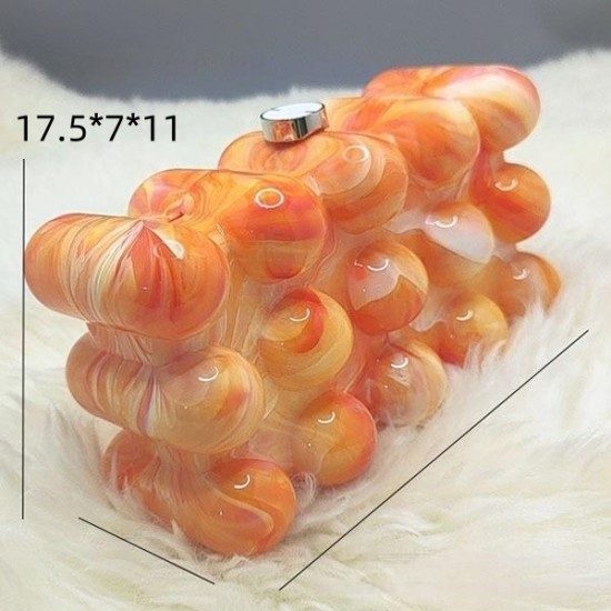 Women Acrylic Clutch Chic Marble Evening Handbag Orange