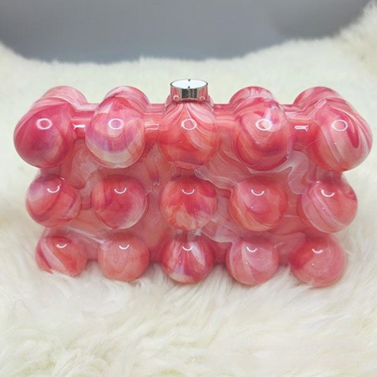 Women Acrylic Clutch Chic Marble Evening Handbag Red