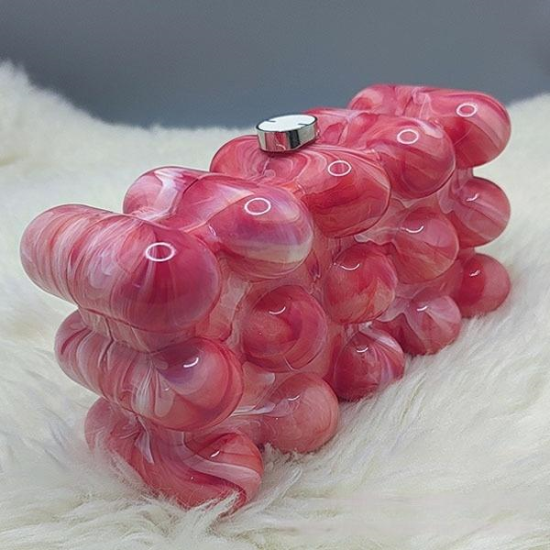 Women Acrylic Clutch Chic Marble Evening Handbag Red