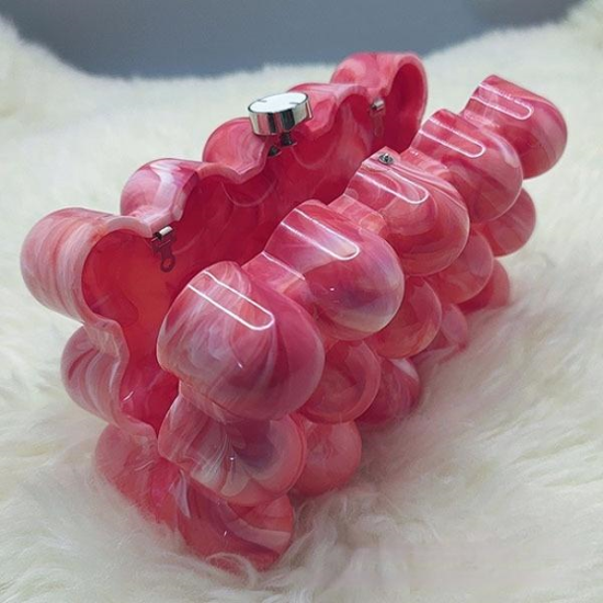 Women Acrylic Clutch Chic Marble Evening Handbag Red