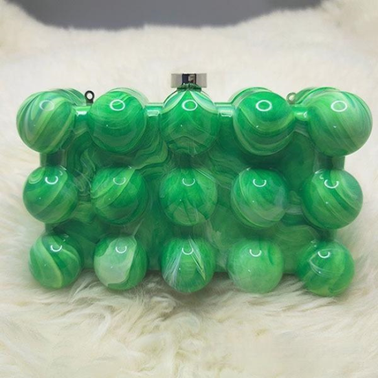 Women Acrylic Clutch Chic Marble Evening Handbag Green