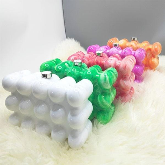 Women Acrylic Clutch Chic Marble Evening Handbag Pink