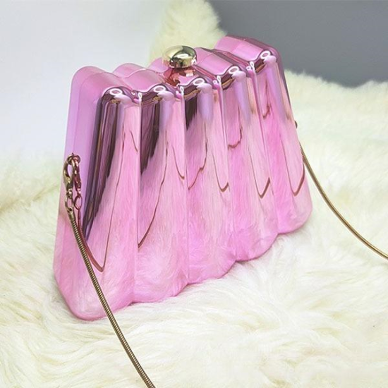 Women Acrylic Clutch Chic Sector Evening Handbag Pink