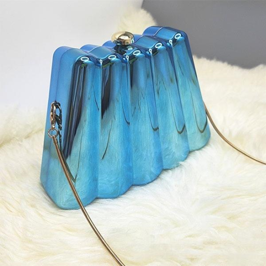 Women Acrylic Clutch Chic Sector Evening Handbag Blue