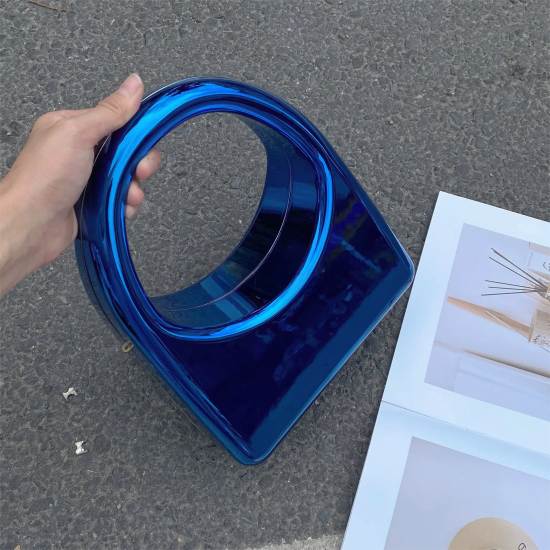 Acrylic Evening Clutch Purse Glossy Box Bag, Handbag Blue