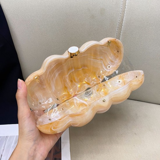 Acrylic Evening Clutch Hobo Bag, Elegant Marble Bag Light Yellow