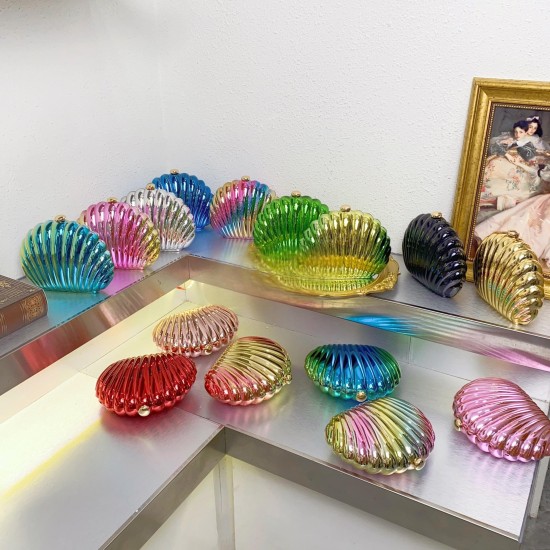 Acrylic Clutch Hobo Bag, Shell Bag Gold and Red