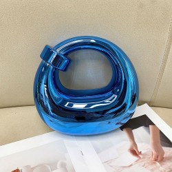 Acrylic Evening Clutch Purse Top-handle Moon Hobo Bag, Pillow Handbag Blue