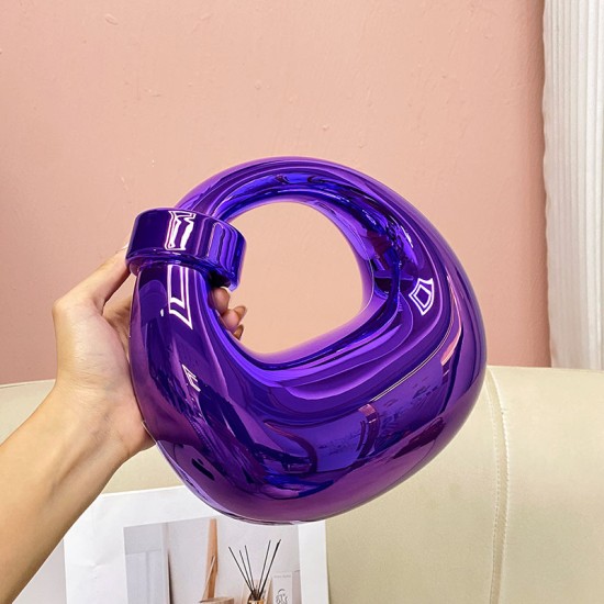 Acrylic Evening Clutch Purse Top-handle Moon Hobo Bag, Pillow Handbag Purple