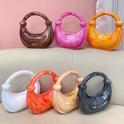 Acrylic Evening Clutch Purse Top-handle Moon Hobo Bag, Pillow Handbag Orange Red
