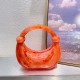 Acrylic Evening Clutch Purse Top-handle Moon Hobo Bag, Pillow Handbag Orange Red