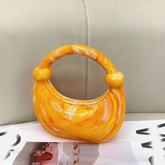 Acrylic Evening Clutch Purse Top-handle Moon Hobo Bag, Pillow Handbag Orange