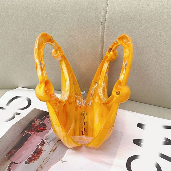 Acrylic Evening Clutch Purse Top-handle Moon Hobo Bag, Pillow Handbag Orange