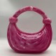 Acrylic Evening Clutch Purse Top-handle Moon Hobo Bag, Pillow Handbag Rose Red
