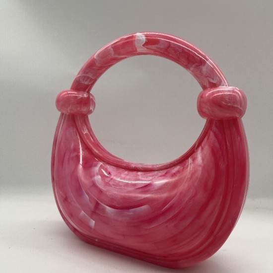 Acrylic Evening Clutch Purse Top-handle Moon Hobo Bag, Pillow Handbag Rose Red