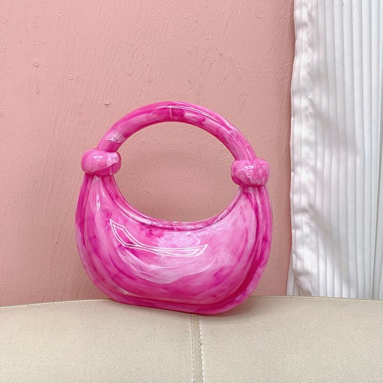 Acrylic Evening Clutch Purse Top-handle Moon Hobo Bag, Pillow Handbag Rose Red