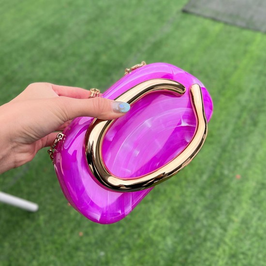 Acrylic Evening Clutch Purse Metal Hobo Bag, Square Handbag Purple