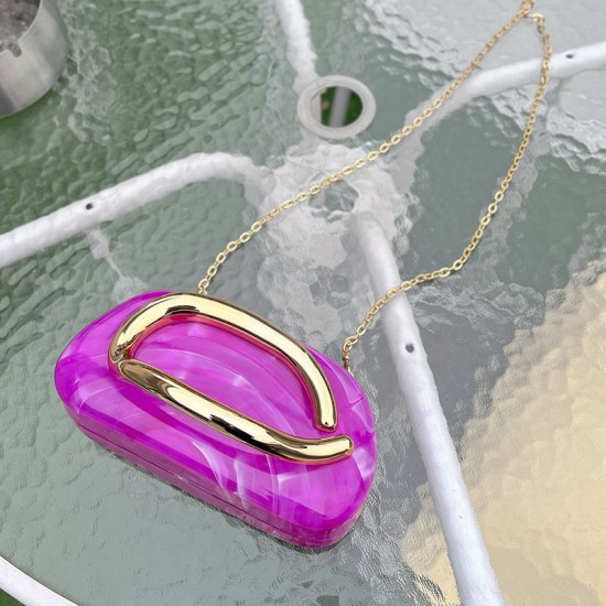 Acrylic Evening Clutch Purse Metal Hobo Bag, Square Handbag Purple