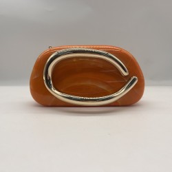 Acrylic Evening Clutch Purse Metal Hobo Bag, Square Handbag Orange