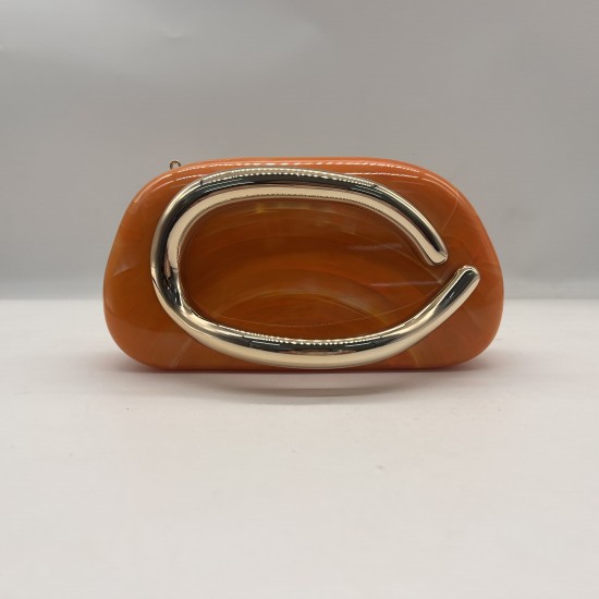 Acrylic Evening Clutch Purse Metal Hobo Bag, Square Handbag Orange