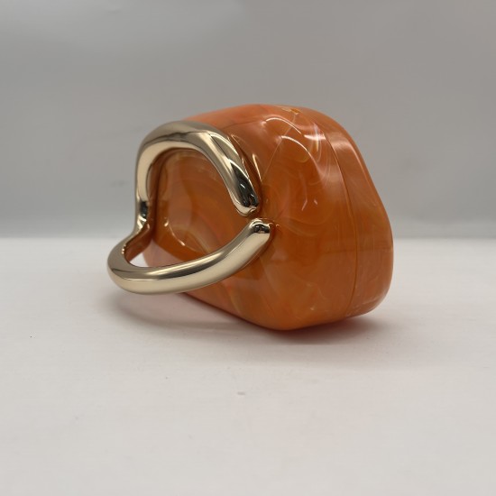Acrylic Evening Clutch Purse Metal Hobo Bag, Square Handbag Orange