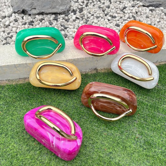 Acrylic Evening Clutch Purse Metal Hobo Bag, Square Handbag Orange