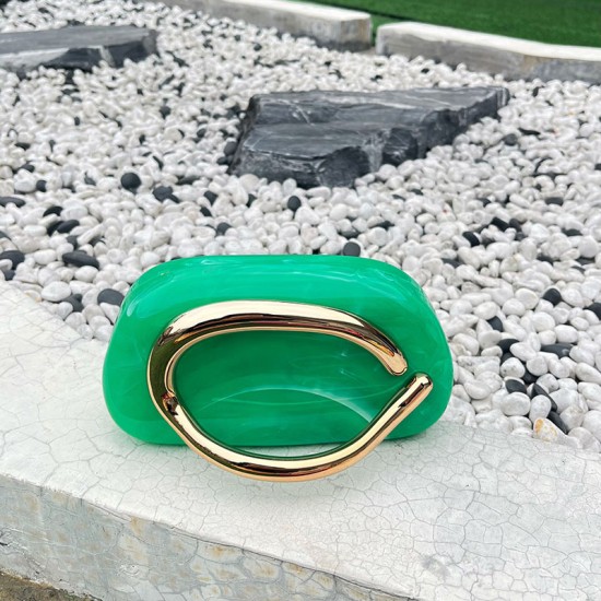 Acrylic Evening Clutch Purse Metal Hobo Bag, Square Handbag Green