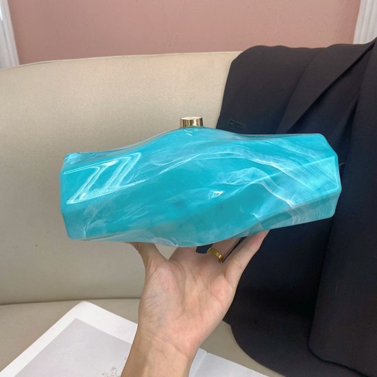 Acrylic Evening Clutch Purse Hobo Bag, Irregular Handbag Lake Blue