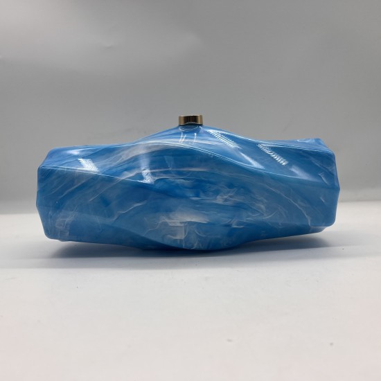 Acrylic Evening Clutch Purse Metal Hobo Bag, Square Handbag Blue
