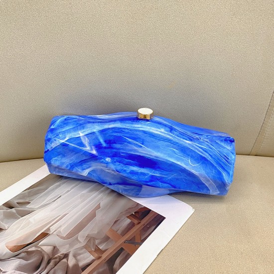 Acrylic Evening Clutch Purse Metal Hobo Bag, Square Handbag Blue